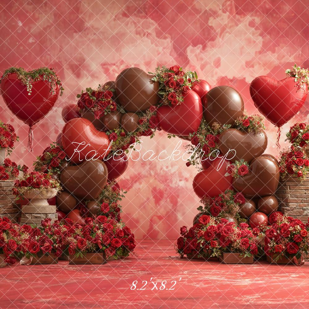 Kate Valentine's Day Heart Balloon Arch Red Roses Backdrop Designed by Emetselch