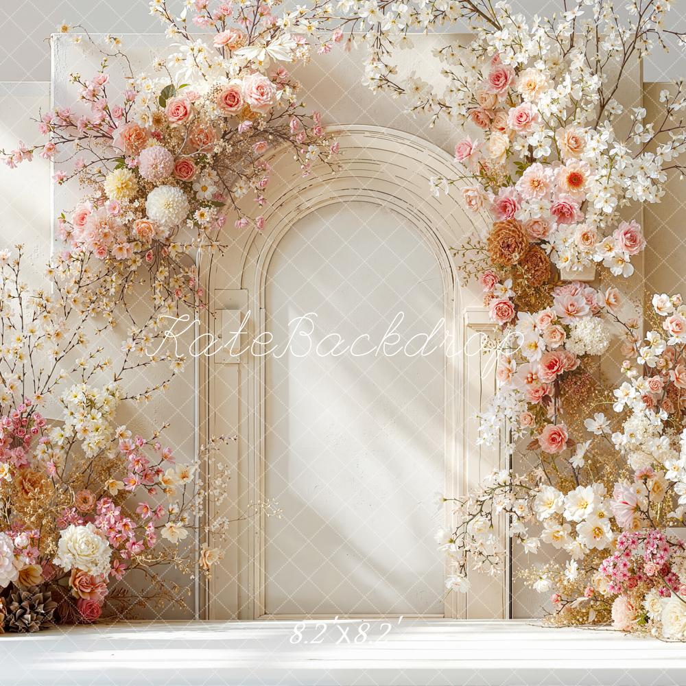 Kate Spring Flower Arch Cream Floral Door Frame Printed Backdrop Designed by Emetselch