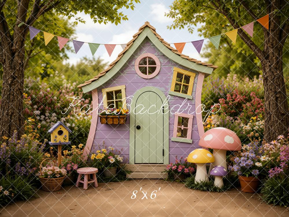 Kate Fairy Cottage Garden Mushrooms Kids Printed Backdrop Designed by Jordan Moon
