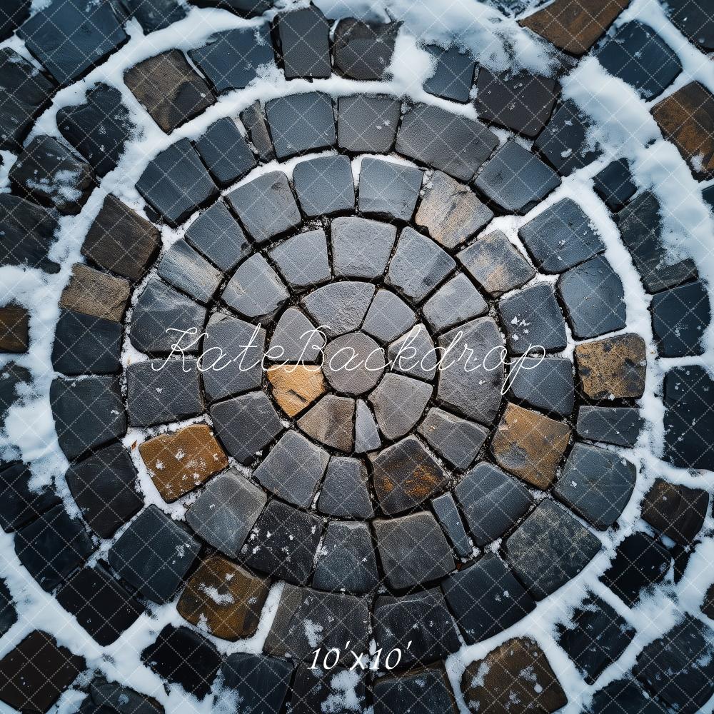 Cobblestone Snowy Spiral Floor Foto Achtergrond Designed by Patty Roberts