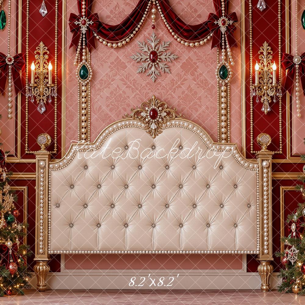 Kate Christmas Headboard Tufted Ornate Jewel Christmas Trees Printed Backdrop Designed by Shutter Swan Studios