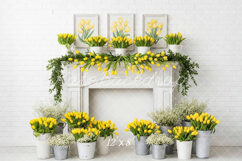 Kate Spring Yellow Tulips Flower Fireplace Backdrop Designed by Patty Roberts