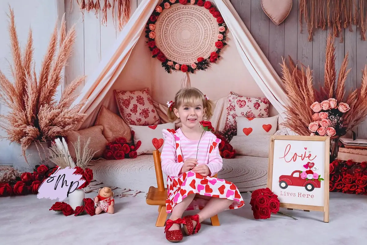 Kate Spring Boho Tent Floral Decor Backdrop for Family & Kid Photos Designed by Emetselch