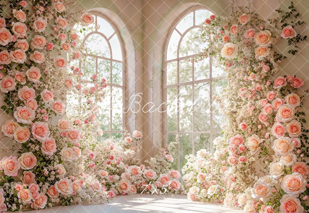 Kate Spring Indoor Corner Flower Arched Window Backdrop Designed by Emetselch