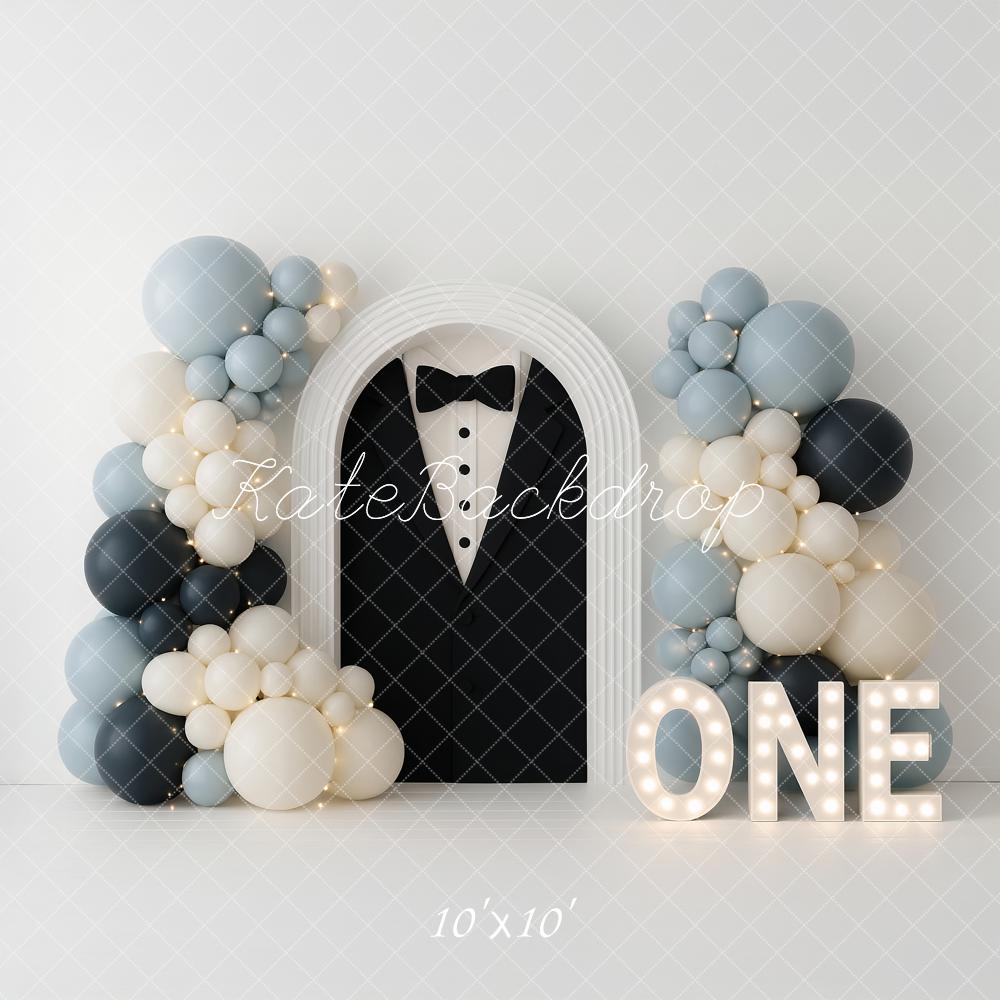Kate First Birthday Tuxedo Balloon Arch Backdrop Designed by Ashley Paul