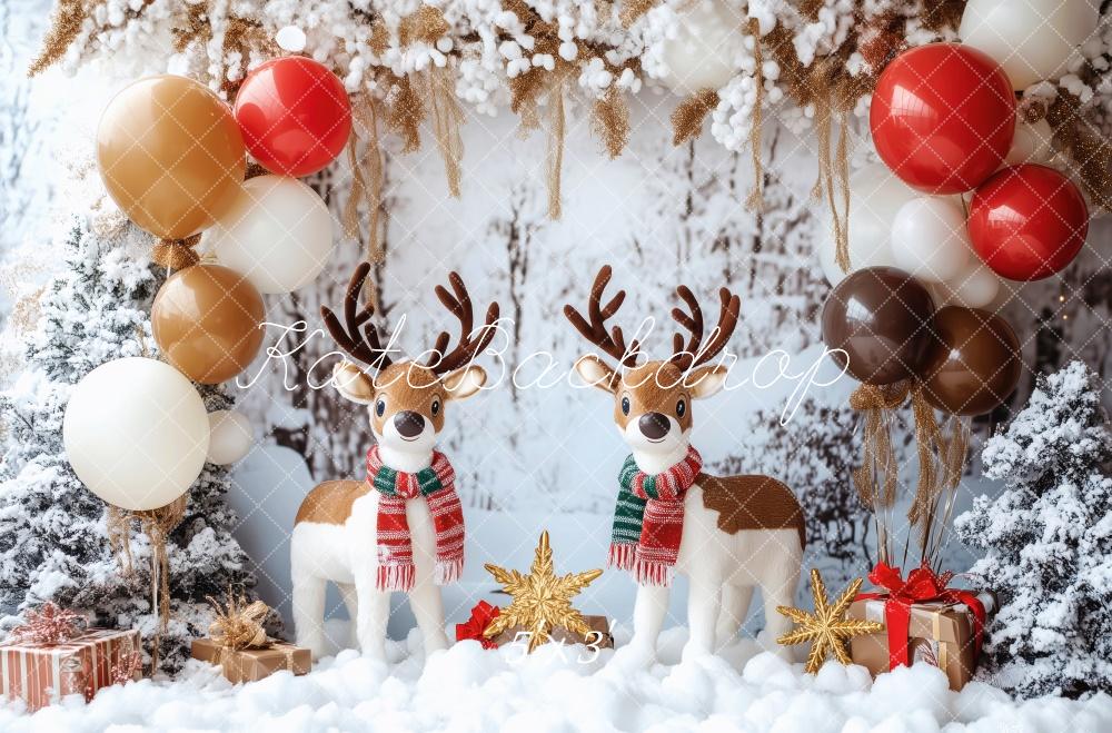 Kate Christmas Reindeer Balloon Snowy Backdrop Designed by Patty Roberts