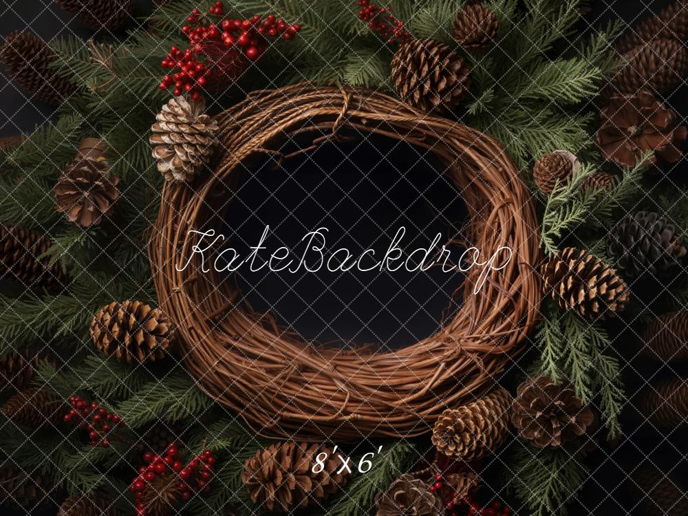 Kate Christmas Newborn Wreath Pinecones Red Berries Evergreen Floor Backdrop Designed by Emetselch