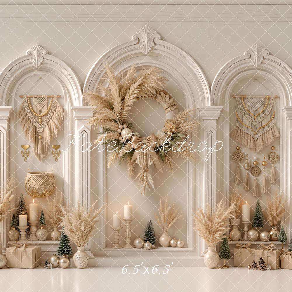 Kate Boho Arched Wall Christmas Tree Pampas Wreath Decor Printed Backdrop Designed by Emetselch