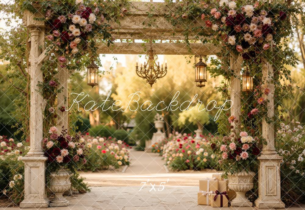 Kate Romantic Vintage Flower Arch Pergola Printed Backdrop Designed by Jordan Moon