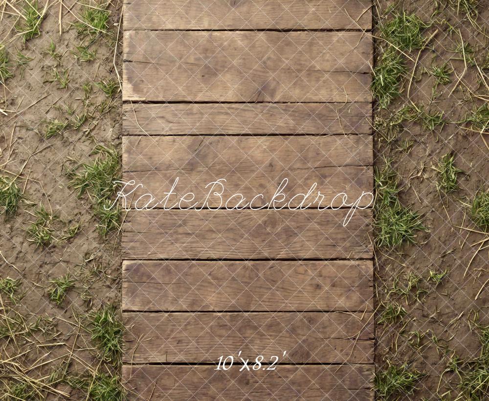 Kate Wooden Pathway with Dirt and Grass Floor Backdrop Designed by Mini MakeBelieve