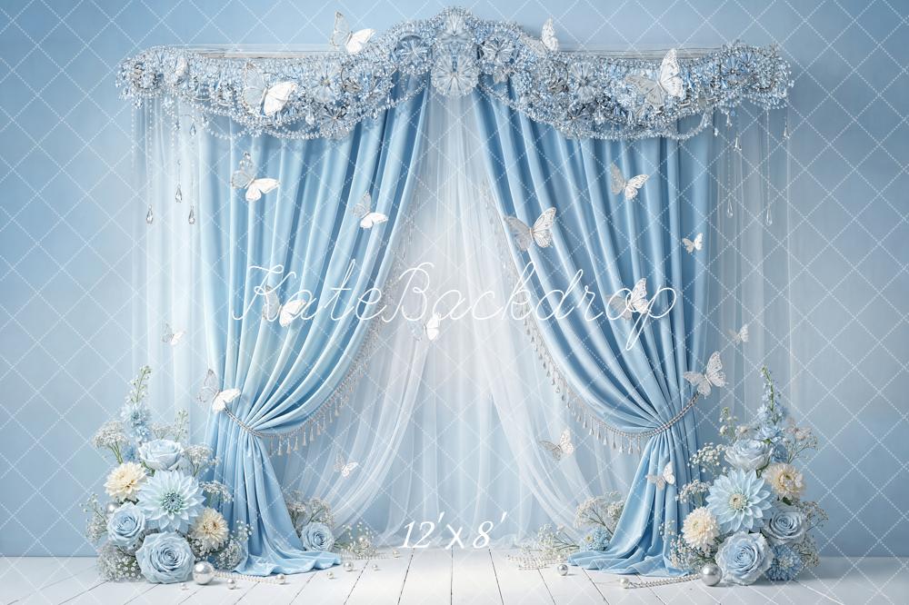 Kate Spring Blue Curtain Butterfly Flower Arch Backdrop Designed by Emetselch