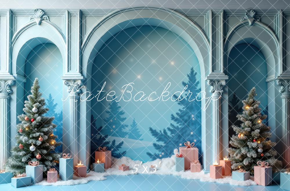 Kate Christmas Tree Arch Blue Wall Gifts Backdrop Designed by Laura Bybee