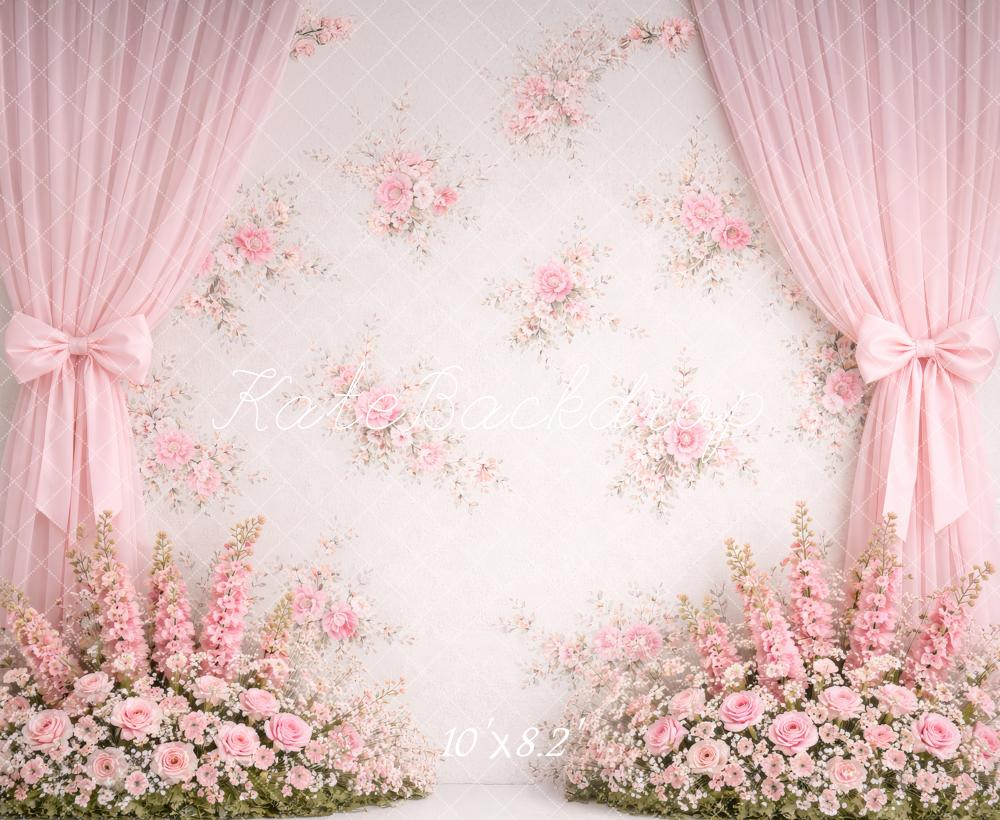 Kate Spring Pink Flower Arch Curtains Floral Wall Backdrop Designed by Megan Leigh Photography