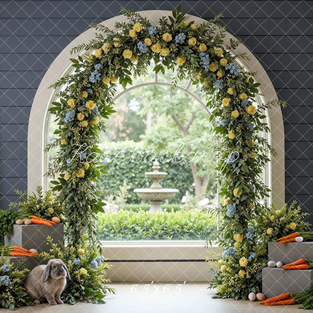 Kate Easter Bunny Flower Arch Carrots Printed Backdrop Designed by Mini MakeBelieve