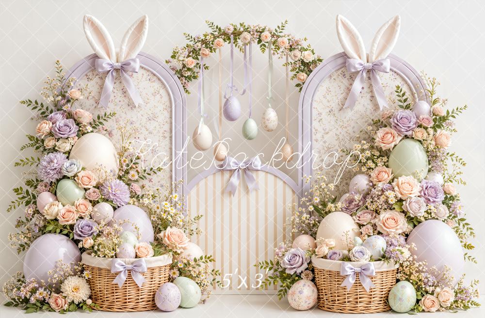 Kate Easter Bunny Ears Floral Arch Egg Baskets Printed Backdrop Designed by Emetselch