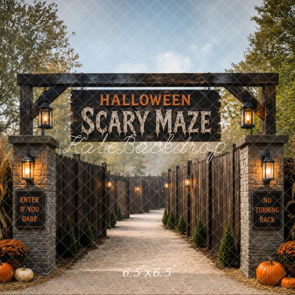 Kate Halloween Scary Maze Entrance Pumpkins Cornstalks Printed Backdrop Designed by Megan Leigh Photography