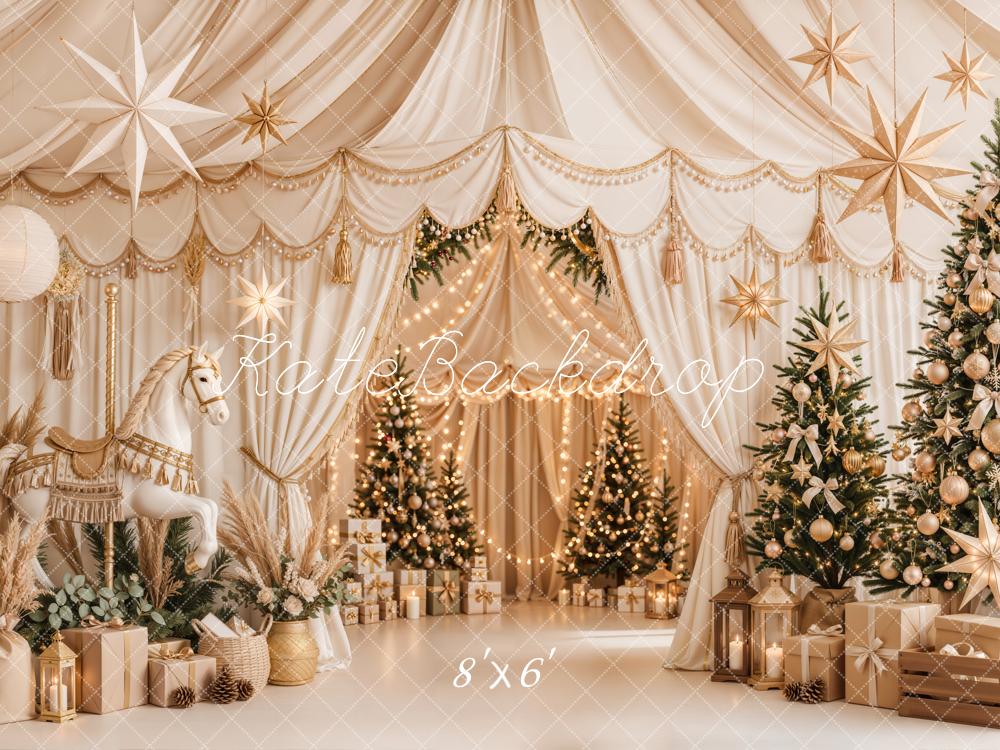 Lightning Deal Kate Christmas Circus Trees White Gold Draped Star Decor Printed Backdrop Designed by Emetselch