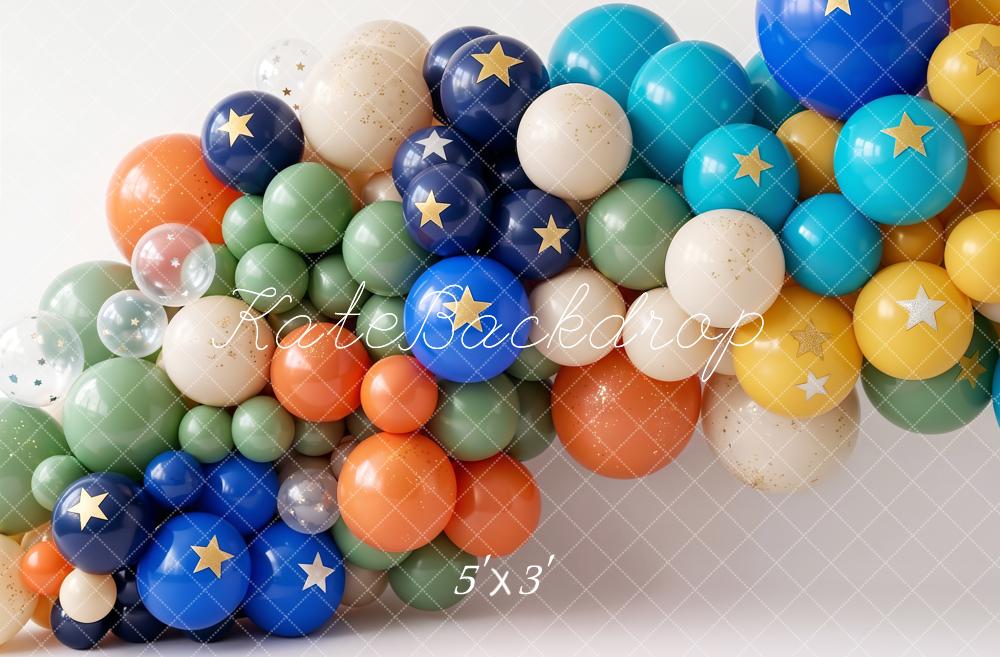 Kate Cake Smash Colorful Balloon Arch Star Decor Printed Backdrop Designed by Emetselch