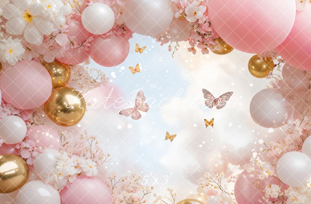 Fondo de Globo de Mariposa Floral Rosa Diseñado por Emetselch