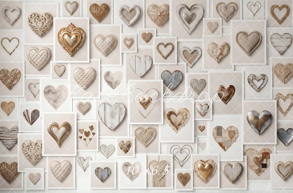 Kate Valentine's Day Beige Heart Collage Printed Backdrop Designed by Mini MakeBelieve