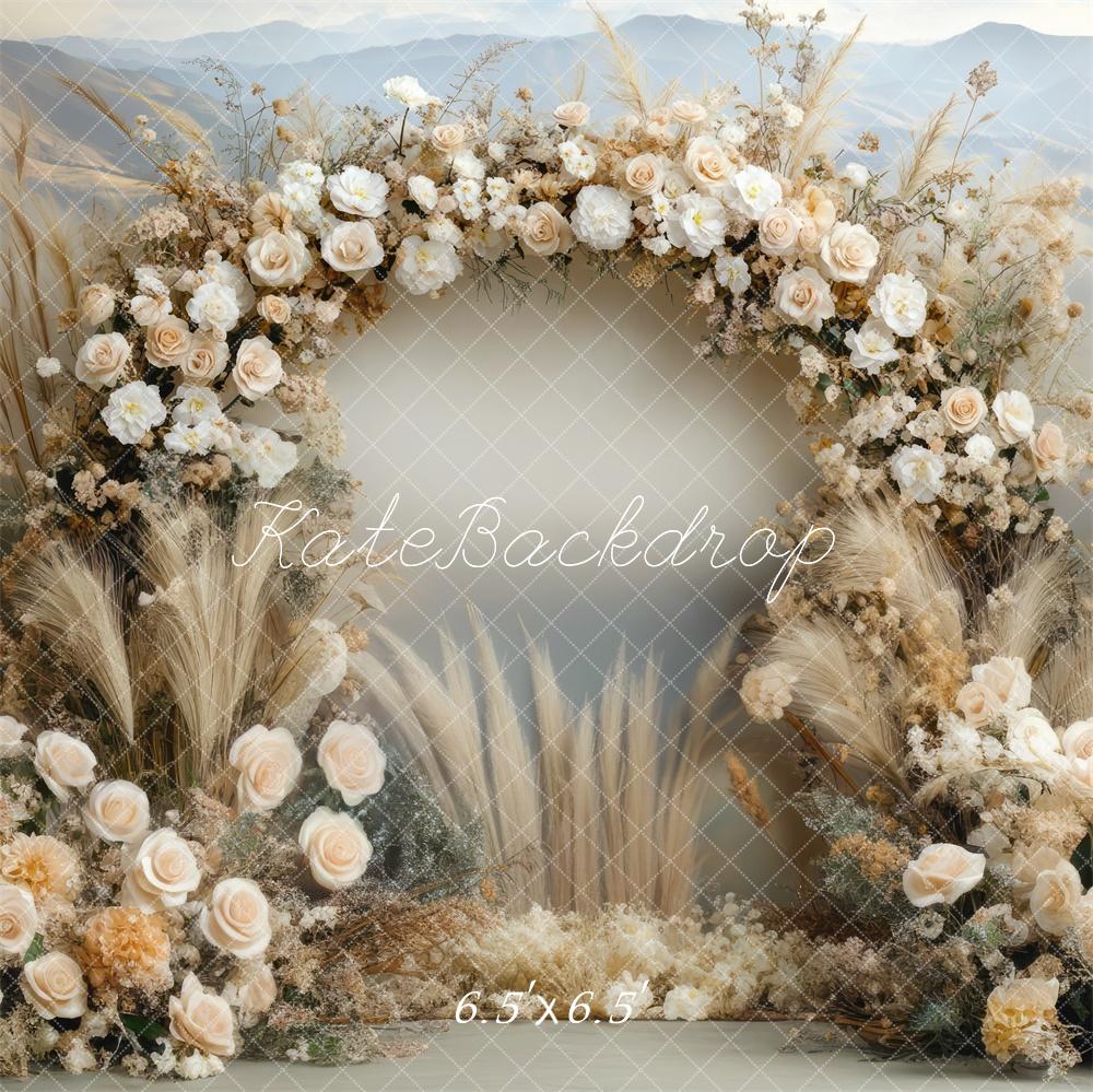Boho Bloemen Boog Beige Buiten Foto Achtergrond Designed by Mini MakeBelieve