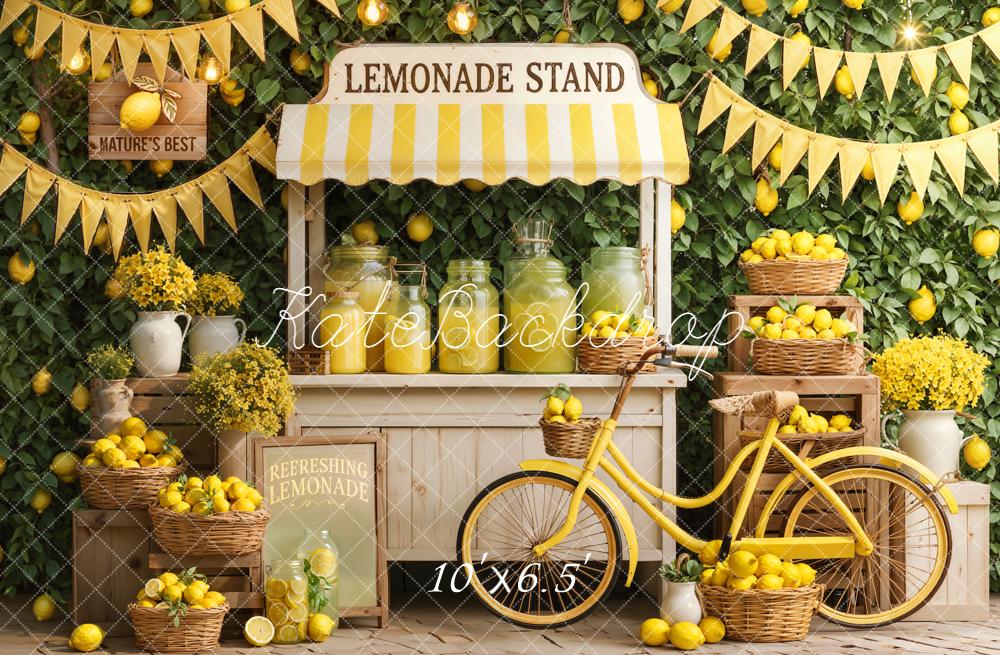 Kate Summer Lemonade Stand Lemons Yellow Bicycle Baskets Flowers Printed Backdrop Designed by Emetselch