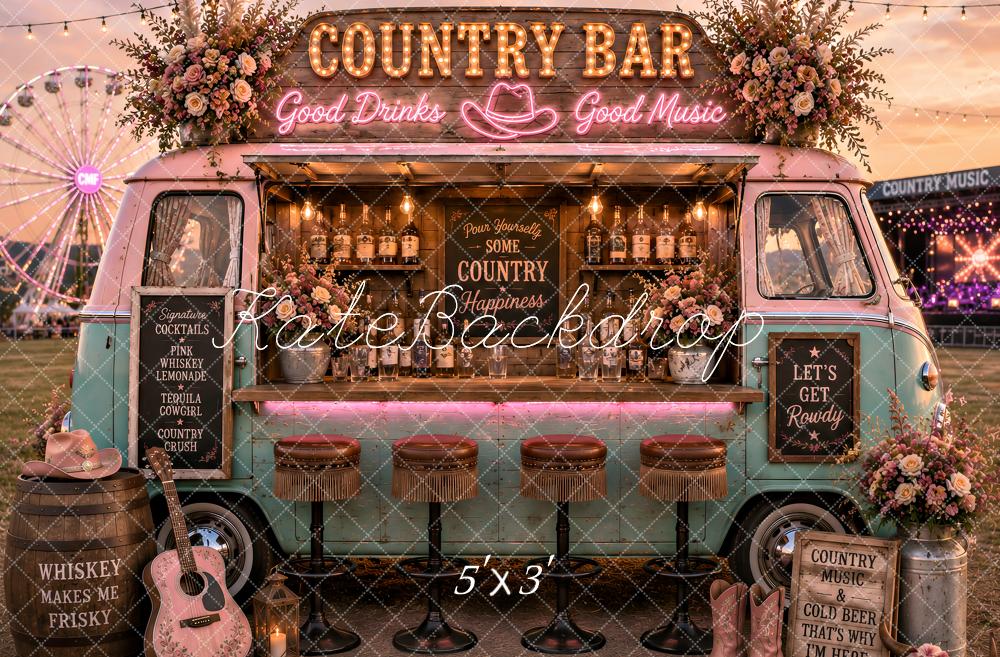 Kate Country Music Bar Pink Floral Van Printed Backdrop Designed by Ashley Paul