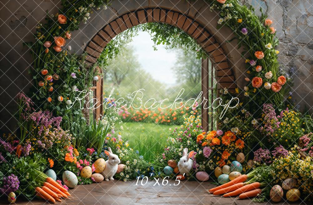 Kate Easter Bunny Flower Arch Carrot Garden Printed Backdrop Designed by Emetselch