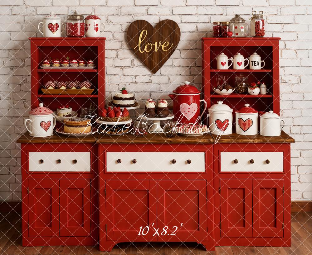 Kate Valentine's Day Red Kitchen Cabinet Dessert Cup Backdrop Designed by Emetselch