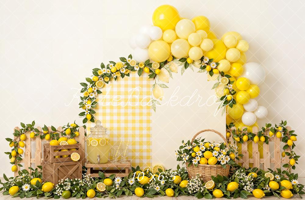 Kate Cake Smash Lemon Balloon Arch Crates and Basket Printed Backdrop Designed by Emetselch