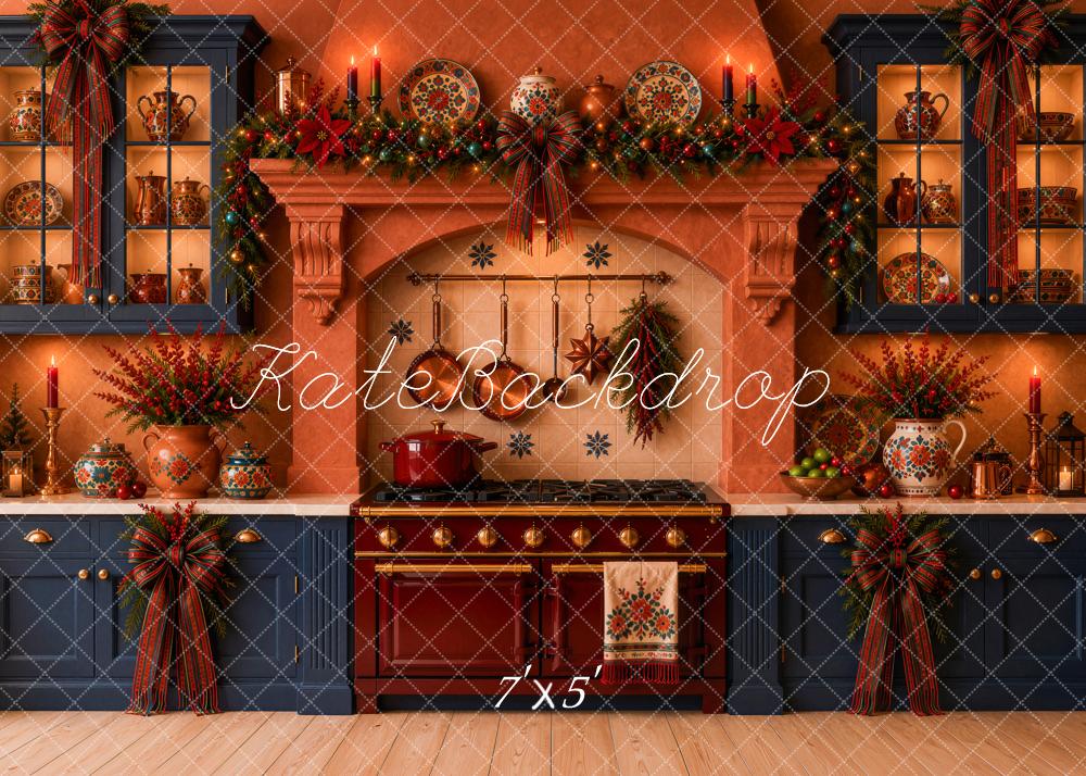 Kate Christmas Navidad Mexican Rustic Kitchen Stove Garland Bow Printed Backdrop Designed by Ashley Ward