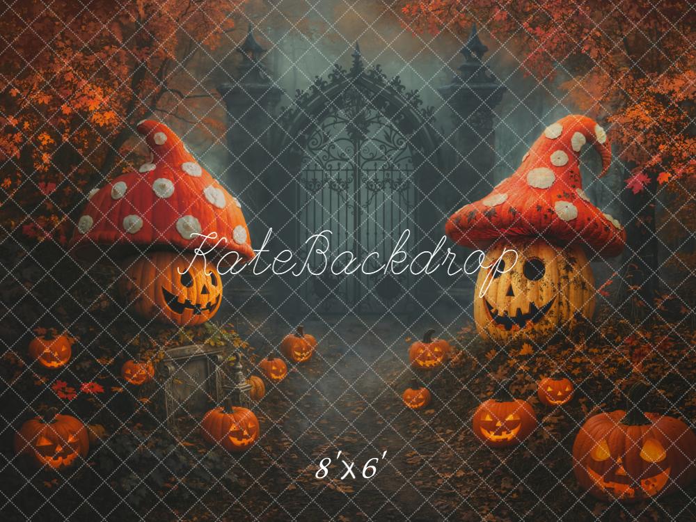 Kate Halloween Pumpkin Mushroom Jack O Lantern Gate Backdrop Designed by Chain Photography