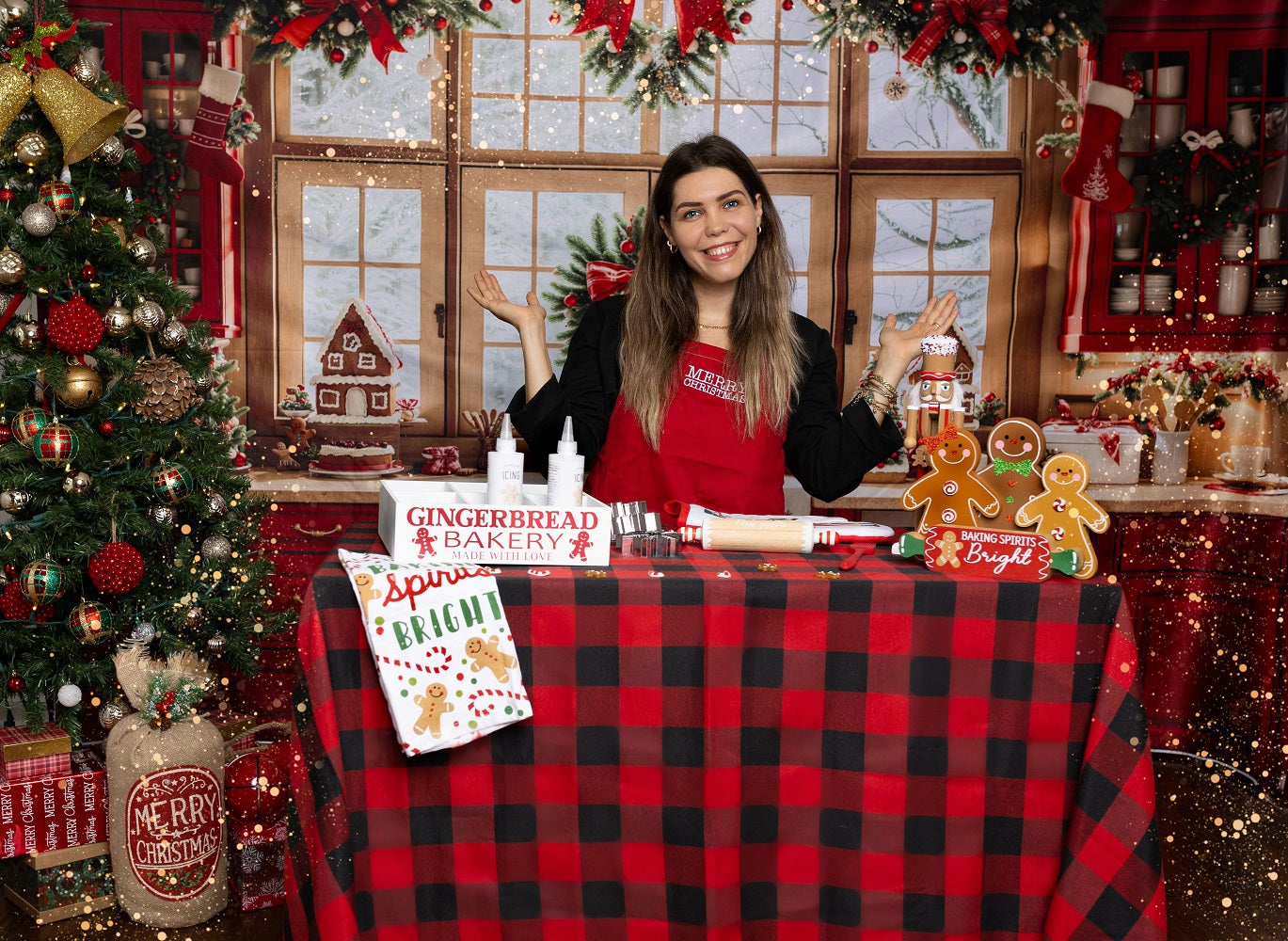 Cocina Navideña Roja de Gabinetes Retro Fondo de Ventana Designed by Emetselch