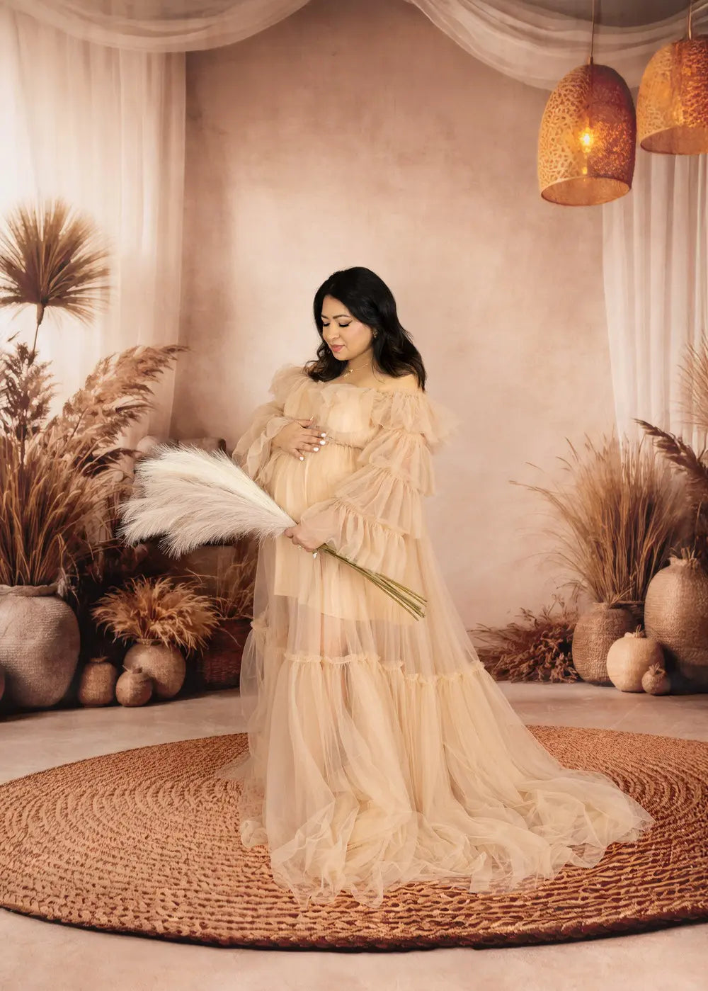 Kate Sweep Mother's Day Boho Pampas Grass and Jute Rug Printed Backdrop Designed by Vertigo Productions