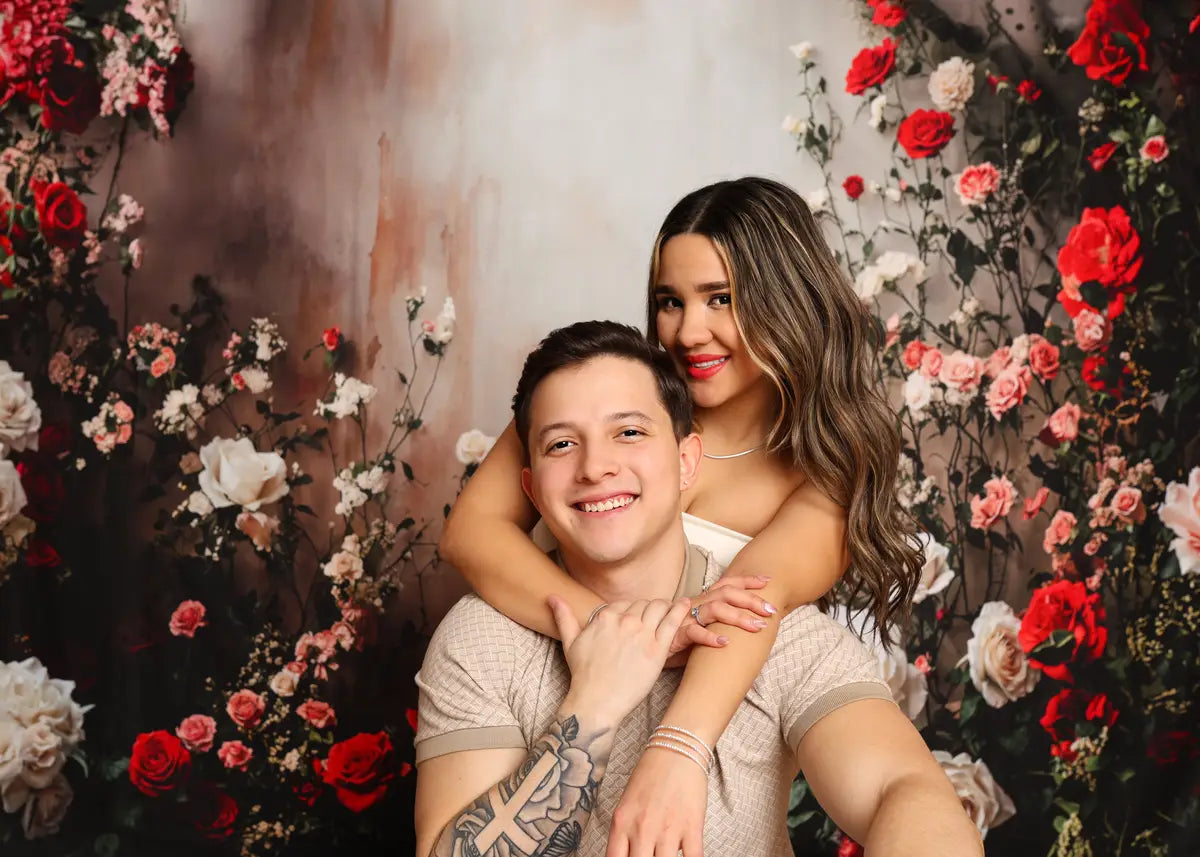 Kate Romantic Floral Roses White Wall Backdrop Designed by Emetselch