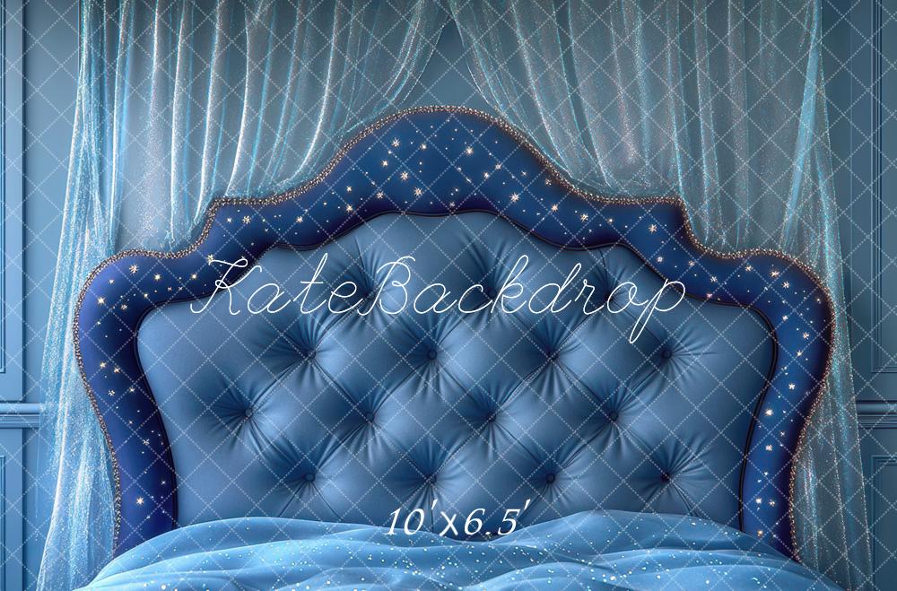 Kate Headboard Elegant Blue Curtain Backdrop Designed by Mini MakeBelieve