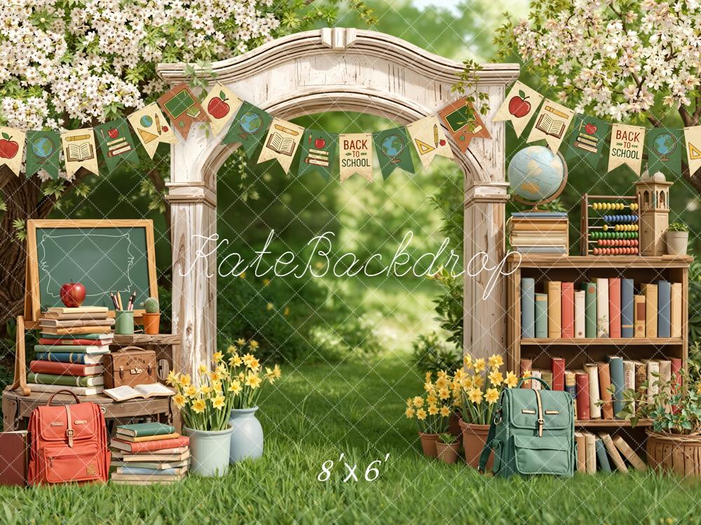Kate Back To School Garden Arch Books Blackboard Backpack Backdrop Designed by Emetselch