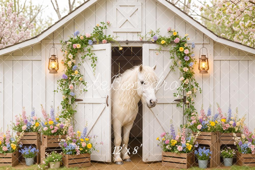 Kate Spring White Barn Horse Flower Arch Backdrop Designed by Emetselch