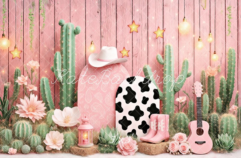 Verjaardag Western Cowgirl Cactus Roze Foto Achtergrond Designed by Ashley Paul