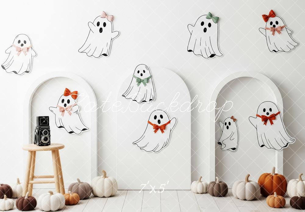 Kate Halloween Cute Ghosts Arches Pumpkins Studio White Backdrop Designed by Patty Roberts
