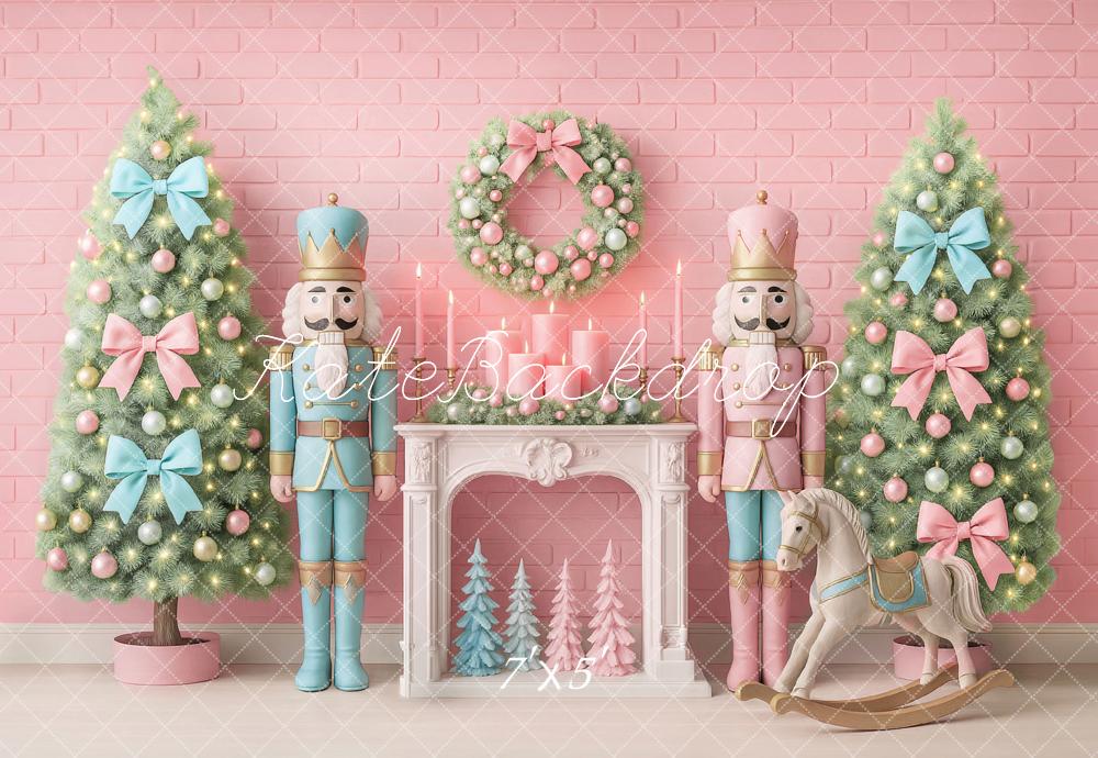 Sfondo di camino con cavallo da nutcracker dell'albero di Natale progettato da Ashley Paul