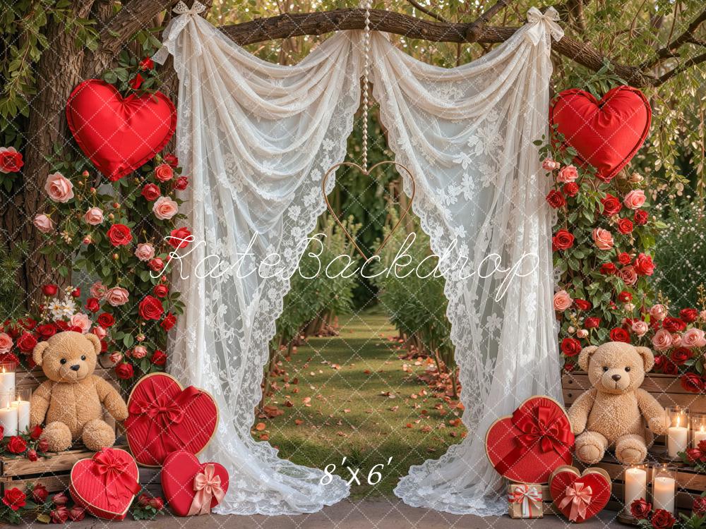 Kate Valentine's Day Rose Heart Lace Branch Arch Printed Backdrop Designed by Mini MakeBelieve
