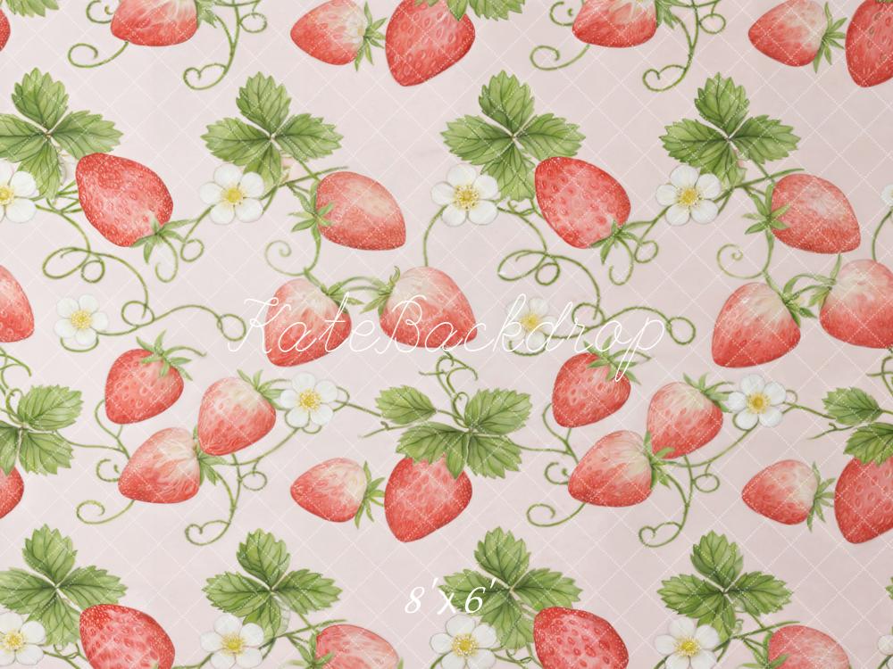 Kate Strawberry Vine Leaves Flowers Pink Floor Backdrop Designed by GQ