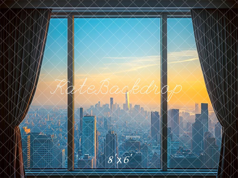 Sunset City Scape Window Foto Achtergrond Designed by Mini MakeBelieve