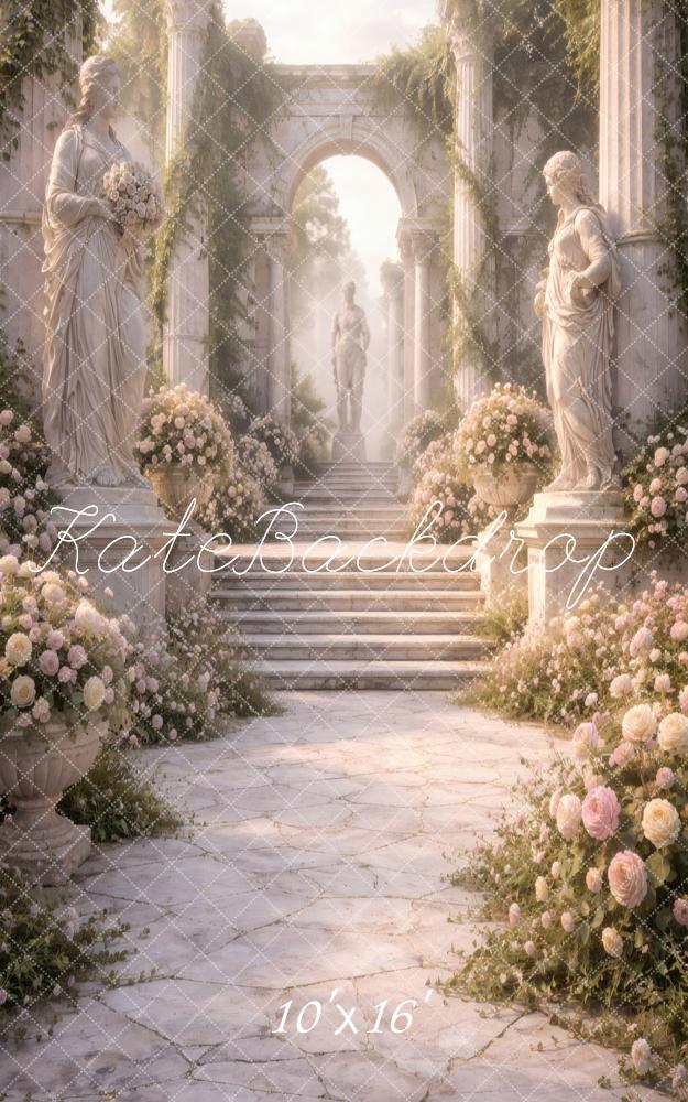 Kate Sweep Fairy Fantasy Stone Columns Flower Arch Stairs Printed Backdrop Designed by Vertigo Productions