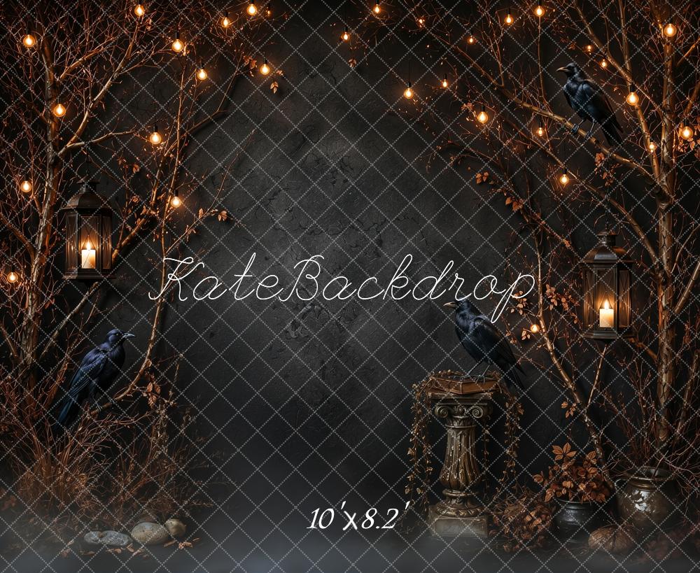Kate Halloween Night Gothic Raven Lantern Branches Printed Backdrop Designed by Ashley Ward