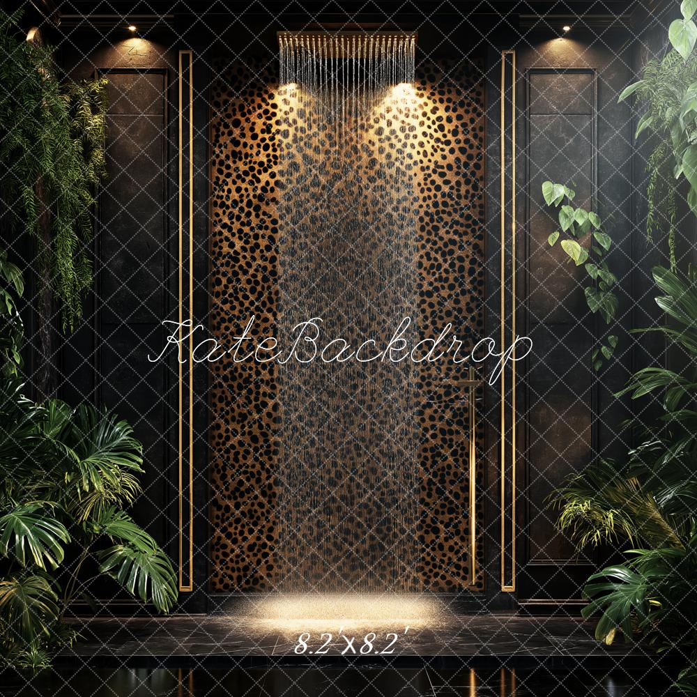 Kate Boudoir Jungle Leopard Print Wall Greenery Shower Backdrop Designed by Ashley Paul