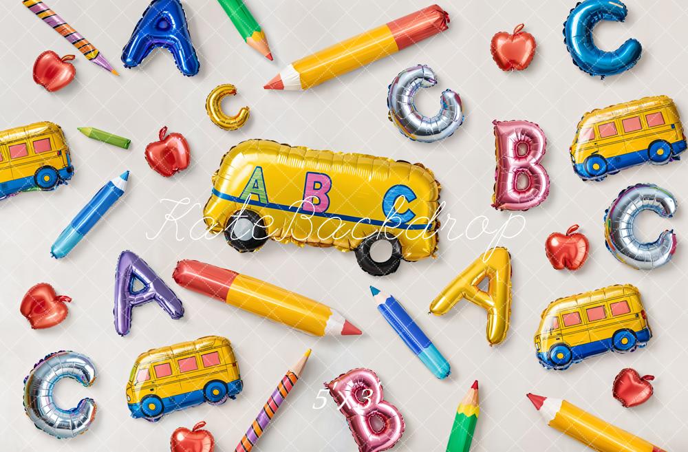 Kate Back to School Balloons Alphabet Bus Backdrop Designed by Emetselch