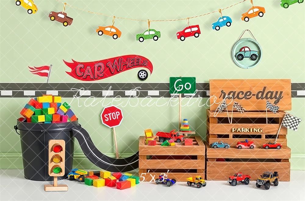 Kate Cake Smash Car Race Wheels Toys Backdrop Designed by Laura Bybee