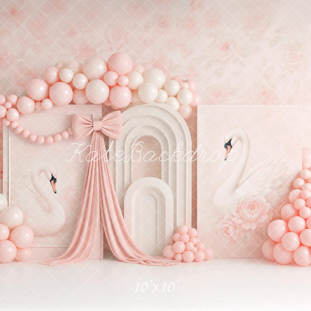 Fondo de Arco de Globos Rosados de Cisne de Cumpleaños